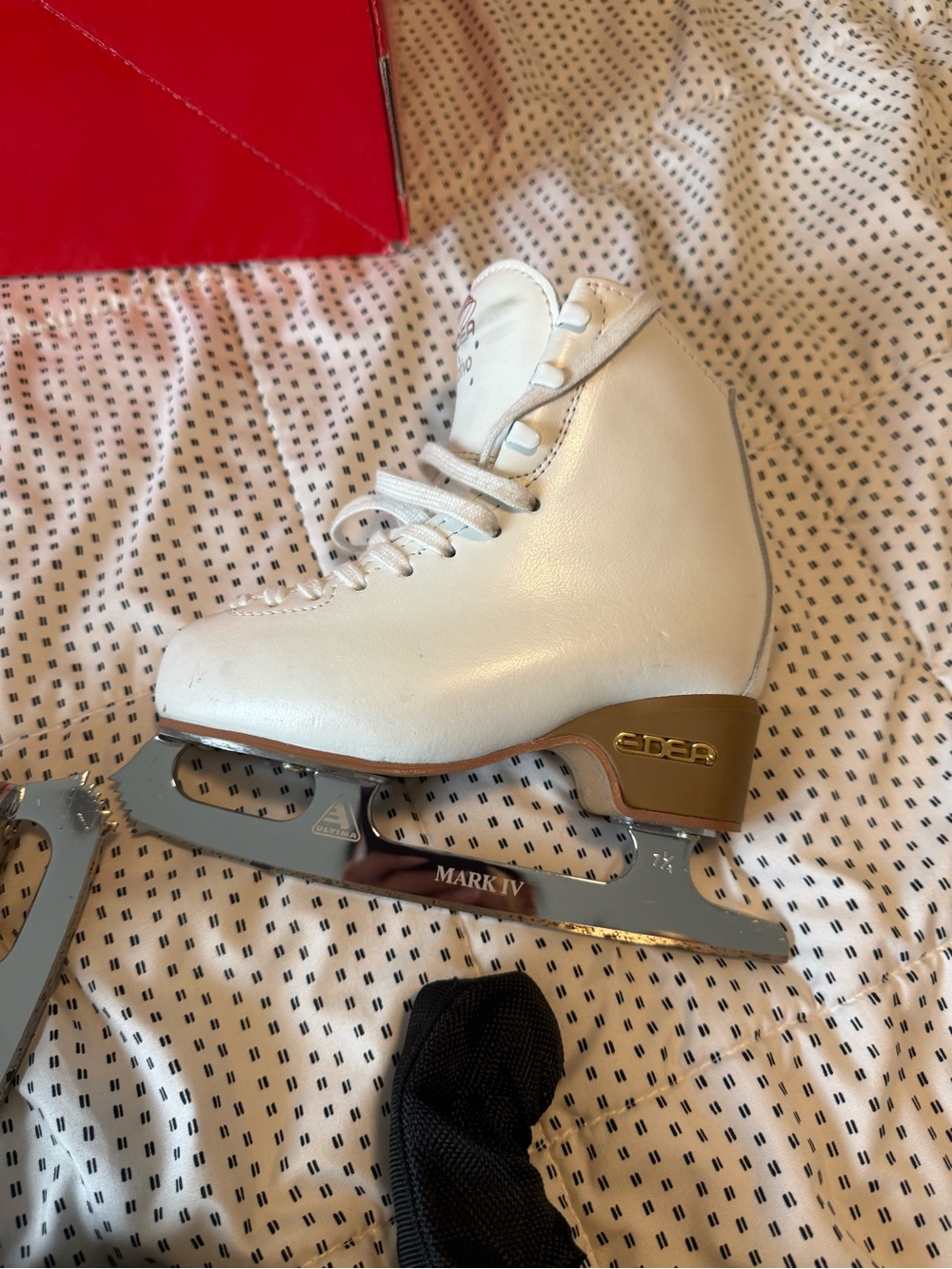 Edea White Girls' Figure Skate Boot with Gold Heel Accent